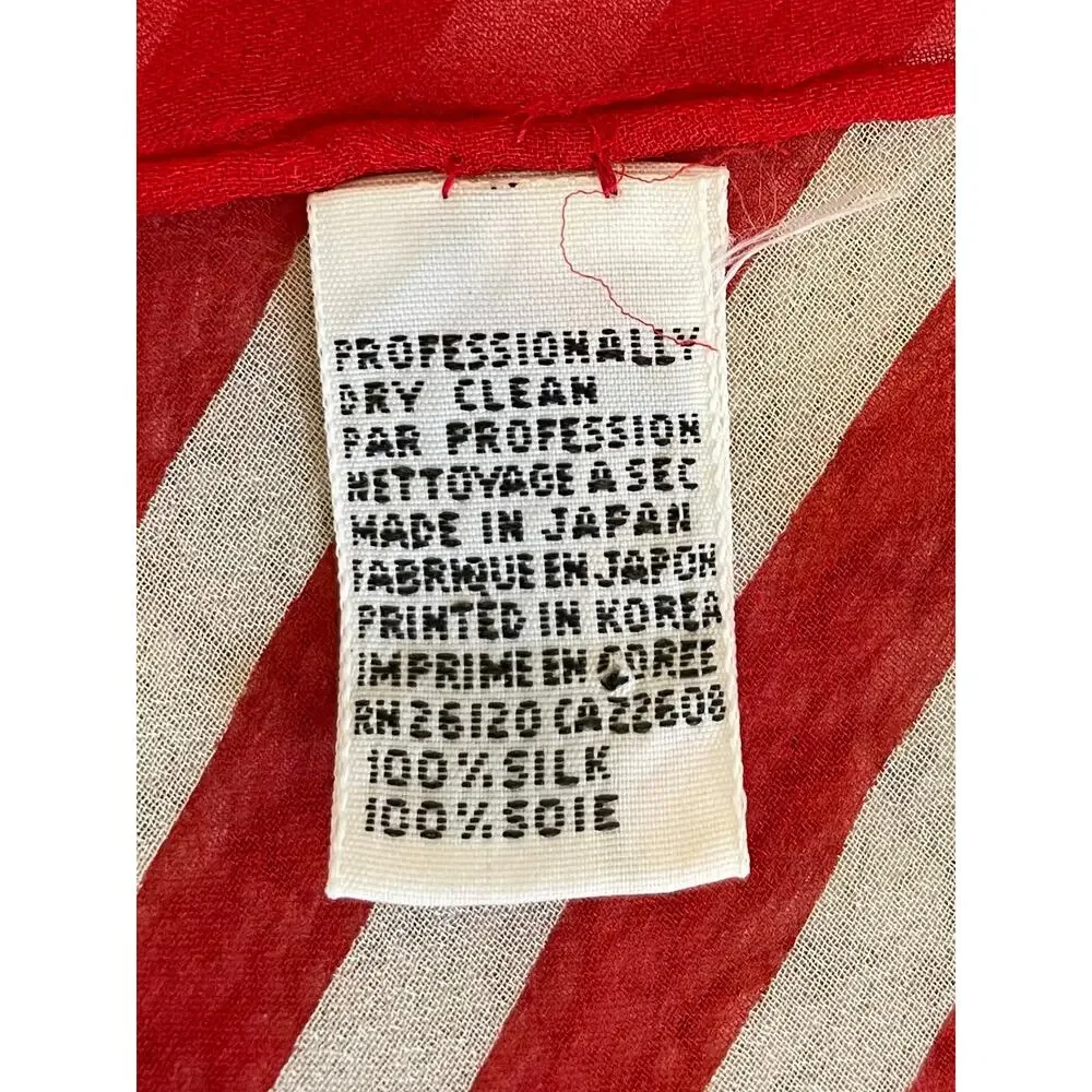 Vintage Talbots Sheer Red White Striped Silk Scarf 10 by 55